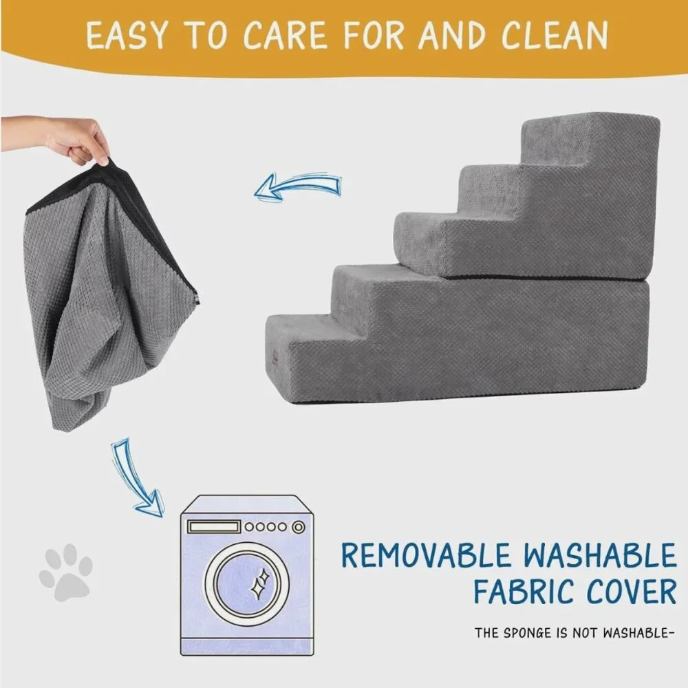 5-Step Dog Stairs for High Beds, Non-Slip Pet Steps, Grey, 22.6
